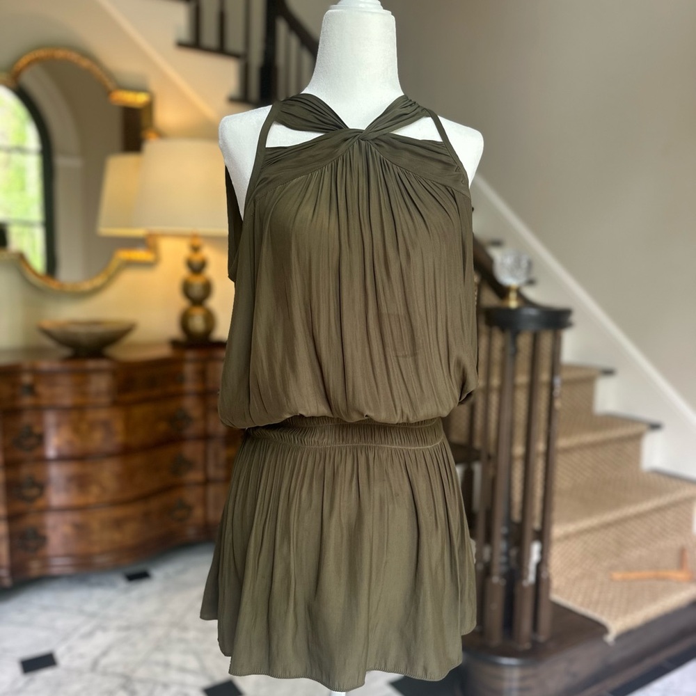 Ramy Brook Paris Smocked Olive Green Mini Dress